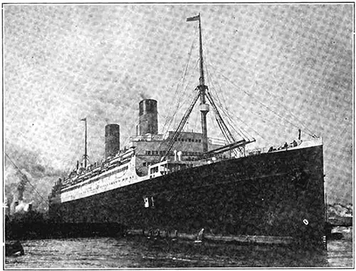 The new White Star liner Homeric entering her berth in New York harbor.