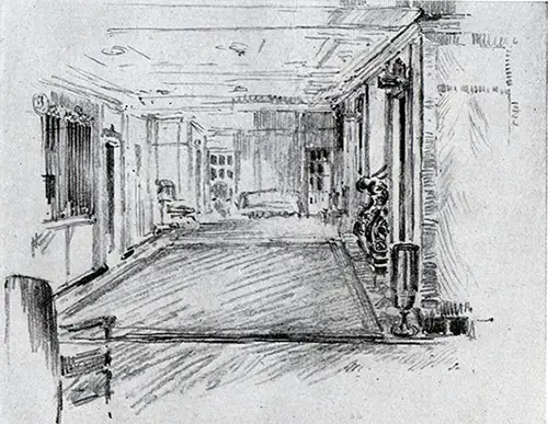C Deck Foyer, Showing the Purser's Office at Left.