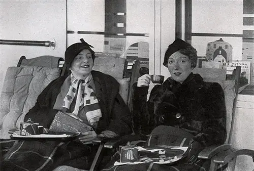 Mrs. Harvey and Ina Claire Relax on their Deck Chairs on the SS Bremen.