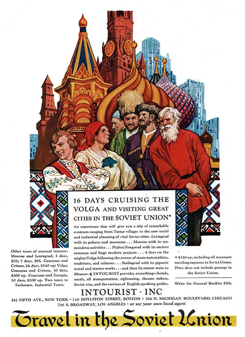 Advertisement by Intourist, Inc to Travel in the Soviet Union.