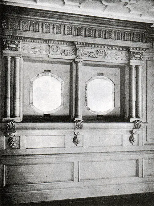 Fig. 114: Panelling in the Second Class Dining Saloon on the RMS Titanic.