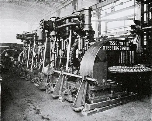 Fig. 140: Steam Steering Engines with Spur and Bevel Gearing.