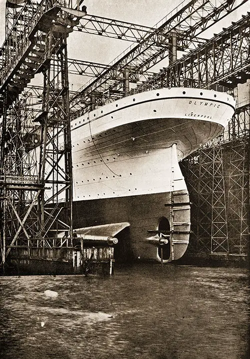 Fig. 35: The Stern of the Olympic Immediately Before Launching.