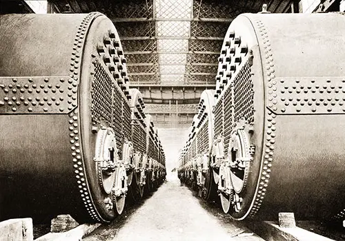 Firg. 45: Boilers Arranged in Messrs. Harland & Wolff's Works. To be Installed on the Olympic and Titanic.