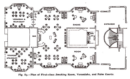 Fig. 83: Plan of First Class Smoking Room, Verandahs, and Palm Courts.