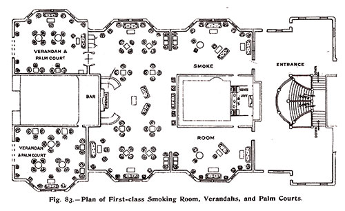 Fig. 83: Plan of First Class Smoking Room, Verandahs, and Palm Courts.