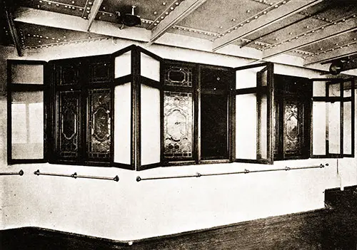 Fig. 84: Windows of First Class Smoking Room on the RMS Titanic.