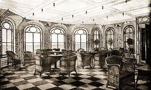 Fig. 85: One of the Verandahs and Palm Courts on the RMS Titanic.