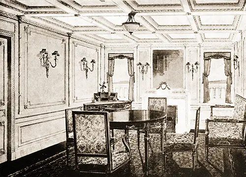 Fig. 98: Sitting Room of Parlour Suite, Room B-38 in the Style of Louis Seize on the RMS Titanic. 