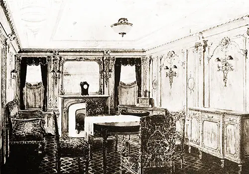 Fig. 96: Sitting Room of Parlour Suite, Room C-56 in the Style of Louis Quatorze on the RMS Titanic.