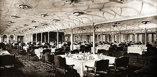 Plate II: The First Class Dining Saloon of the White Star Liner Olympic.