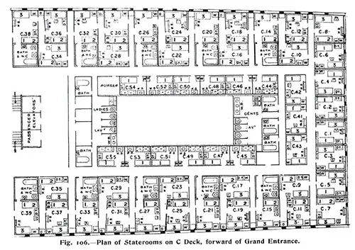 Fig. 106: Plan of Staterooms on C Deck, Forward of Grand Entrance.