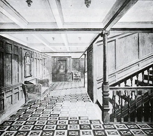 Fig. 112: Second Class Grand Staircase and Entrance Hall on the RMS Titanic.