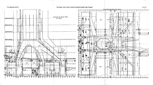 Plate 6: Elevation of Boiler Rooms Nos 1 and 2 - The White Star Triple-Screw Steamers Olympic and Titanic.