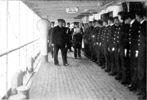 The Crew Lines Up for Inspection Before the Voyage.