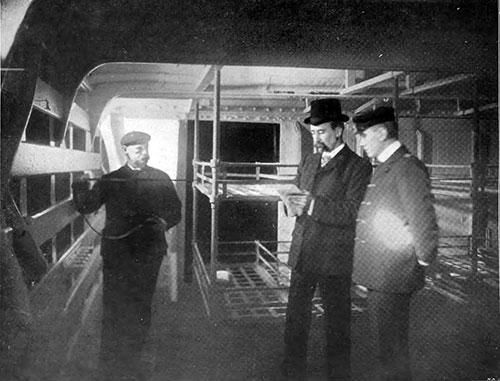 Inspectors from the Board of Trade Examine the Sleeping Accommodations for Steerage Passengers.