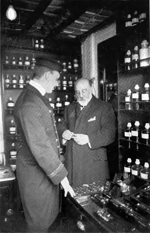 Inspecting the Ships' Dispensary with the Medical Officer Prior to Departure on Transatlantic Voyage circa 1908.