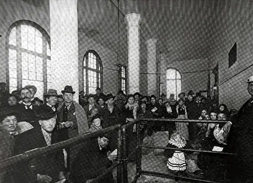 Receiving Room at Ellis Island, 1904.