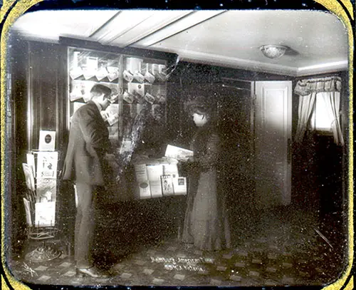 Steamship Passengers Browsing Through Brochures at a Kiosk in the Early 1900s.