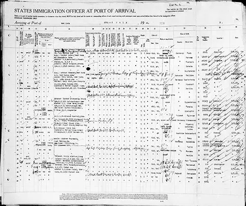 Right Side List No. 9, Page 00740 of the List or Manifest of Alien Passengers for the United States for Passengers aboard the SS Albert Ballin 1926