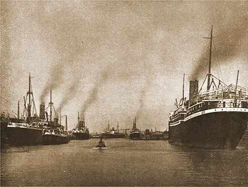 View of Bremerhaven Kaiserhafen circa 1926 Showing Express Steamers Operated by Norddeutscher Lloyd.