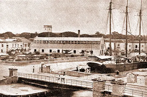 "The Bridge" in Bridgetown, Barbados circa 1893.