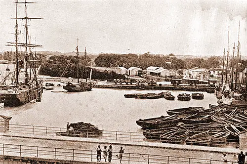 View Overlooking Bridgetown Harbor in Barbados circa 1893.