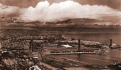 Port and Harbor of Barcelona circa 1930.
