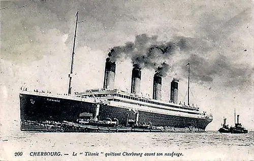The Titanic leaving the Port of Cherebourg, 4 April 1912.