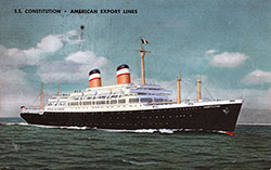 Front Side of a Postcard of the SS Constitution of the American Export Lines, Postally Used 26 August 1958.