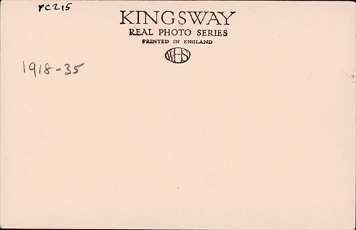 Back Side of Vintage SS Melita Postcard. Kingsway Real Photo Series S15156, nd circa 1918.