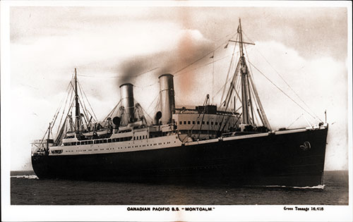 Black & White Photograph of the Canadian Pacific SS Montcalm Featured on a Vintage Postcard.