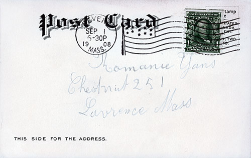 Back Side, Boston, Cunard Wharf. Postcard No. 590 Published by Metyropolitan News Company, Boston, MA. Postally Used 1 September 1908.