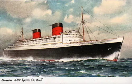 Cunard RMS Queen Elizabeth Postcard c1946.