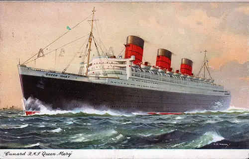 Front Side, Cunard RMS Queen Mary Color Postcard, Postally Used 17 June 1952.