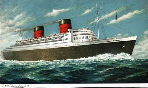 RMS Queen Elizabeth Oversized Postcard c1946.