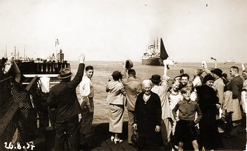 The Hamurg-American Line SS Deutschland Departs from Cuxhaven for New York, Showing the Crowds at the Pier on 26 August 1927.