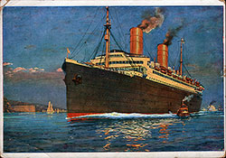 Front Side of Vintage Postcard Displaying Color Painting of the SS Columbus, the Largest Ship in the German Merchant Fleet. 32,500 Gross Tons, 1924.