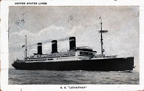 Vintage Postcard Features Black and White Photograph of the SS Leviathan of the United States Lines. Postally Used 13 September 1927.