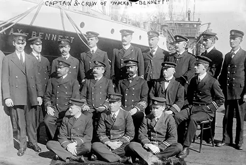Photograph of the Captain, Senior Officers, and Complement Crew of the Mackay-Bennett Shown in Front of the Ship. the Ship Was Tasked with Retrieving the Bodies of the Titanic Victims.
