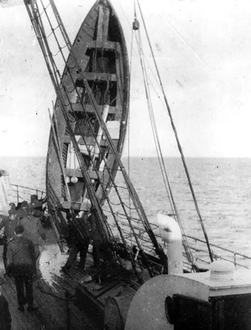 Titanic Lifeboat # 12 Being Hoisted Aboard the Carpathia.