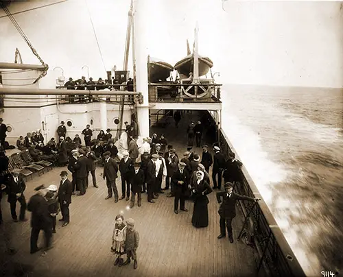 Photograph Believed to Be of Passengers on the Carpathia with Survivors from the Titanic, April 1912.