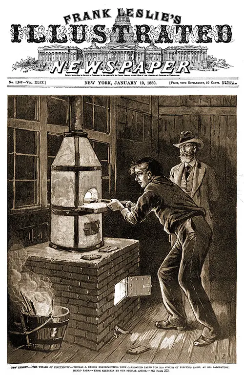 Thomas A. Edison Experimenting With Carbonized Paper for His System of Electric Light, at His Laboratory, in Menlo Park, NJ.