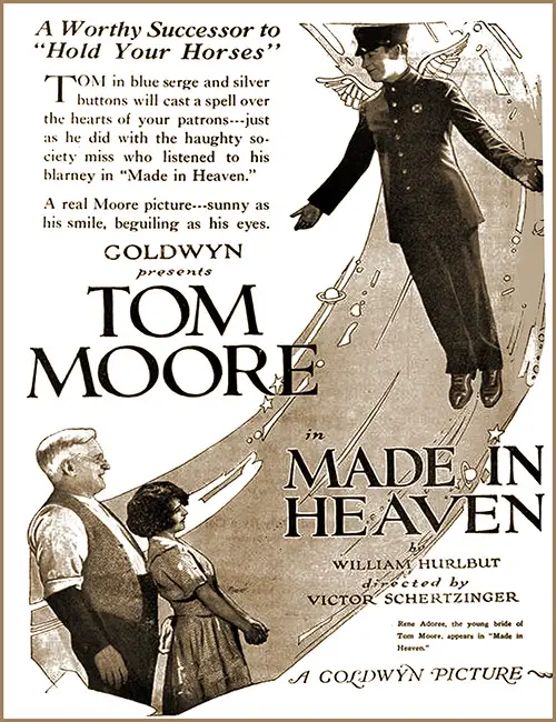 Movie Poster - "Made in Heaven," Starring Tom Moore, 1921.