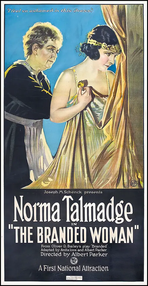 Movie Poster - "The Branded Woman" Starring Norma Talmadge, Partially filmed on the Cunard Line RMS Berengaria, 1920.