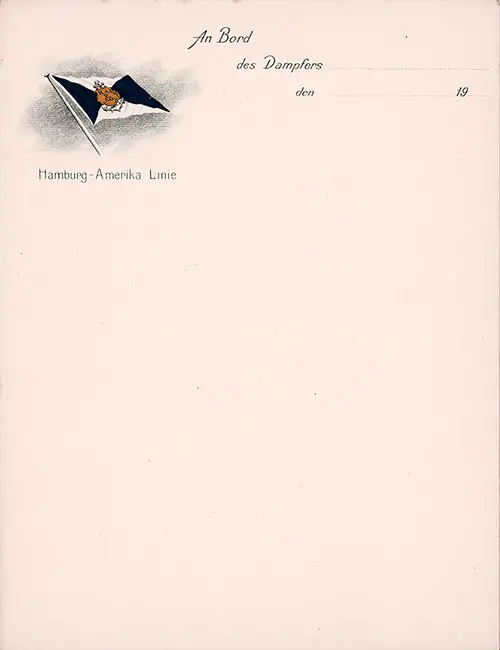 Letterhead Stationery from the Hamburg-American Line dating from the Early 1900s.