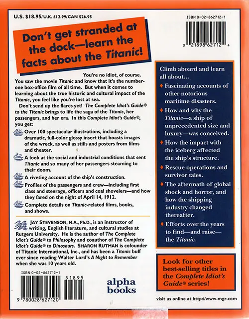 Back Cover: The Complete Idiot's Guide to The Titanic - 1998