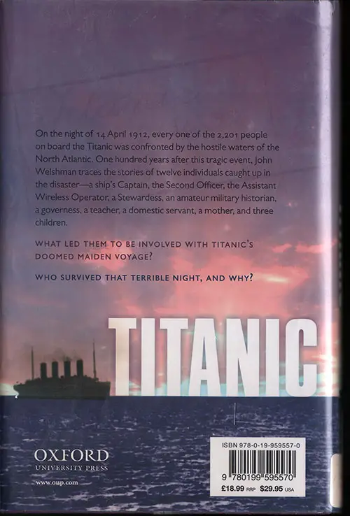 Back Cover, Titanic: The Last Night of a Small Town - 2012