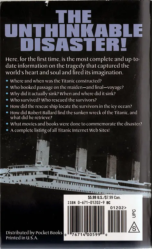 Back Cover of Total Titanic: The Most Up-to-Date Guide to the Disaster of the Century by Marc Shapiro (1998)