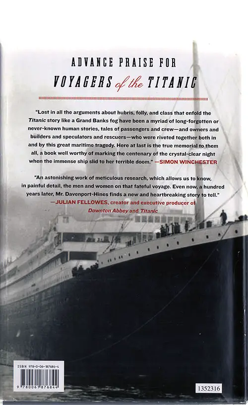 Back Cover: Voyages of the Titanic: Passengers, Sailors, Shipbuilders, Aristocrats, and the Worlds They Came From - 2012